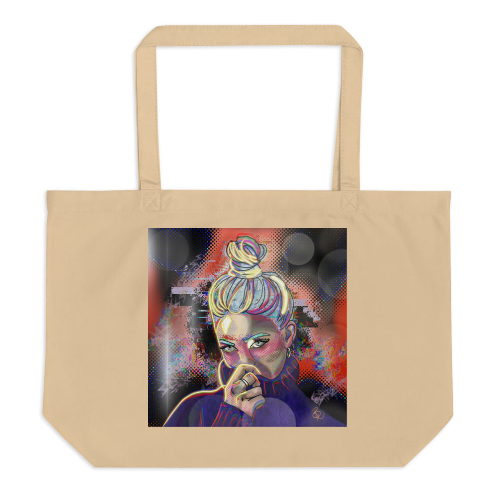 "Shy" Artwork, Large organic tote bag